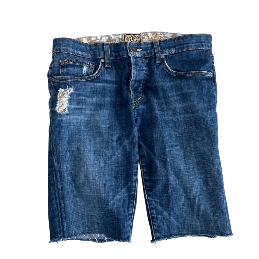 Rich & Skinny Distressed Mid-Blue Denim Jean Shorts